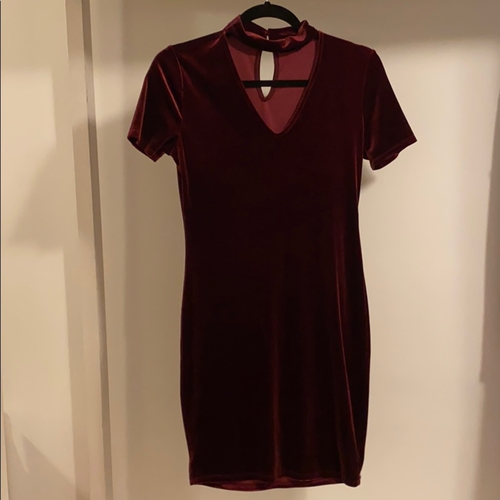 Deep Wine Red Velvet Mini Dress